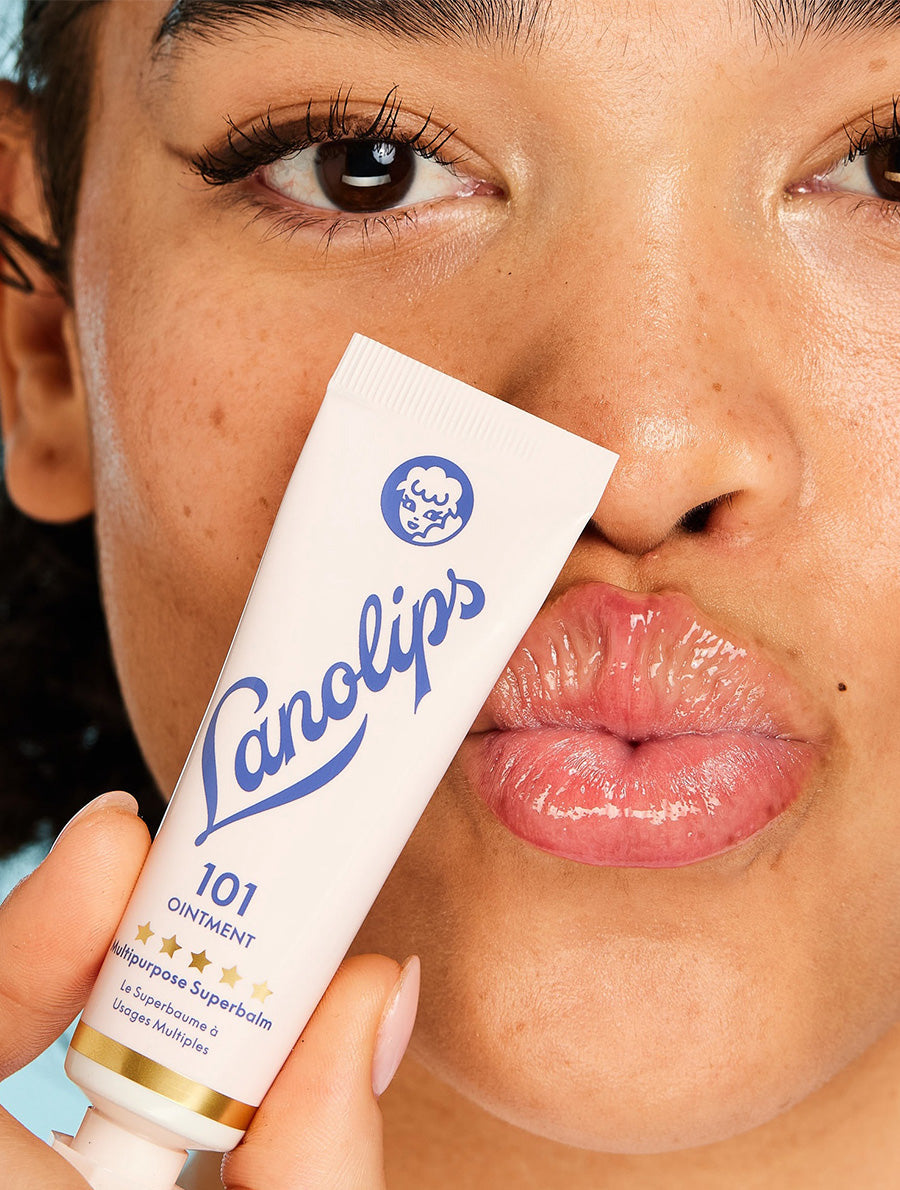 Model holding a tube of the Lanolips Original 101 Ointment - 15g. Voted the "World's Best Lip Balm". Using ultra-pure grade Aussie lanolin, our cult classic 101 Ointment offers a safer, more effective & 100% natural alternative to common petroleum-based balms.
It’s not greasy or sticky, and it’s so safe you could even use as a nipple cream with nursing infants.